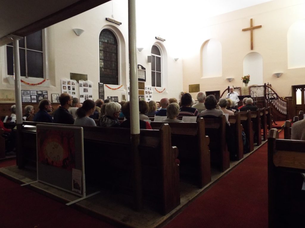 The inside of the church during a service.