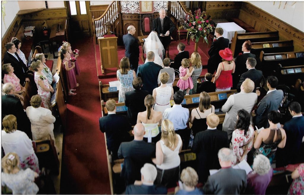 An image from inside of the church during a wedding