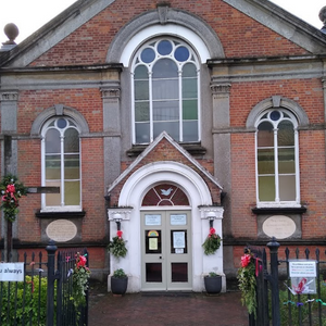 An image of the front of the church